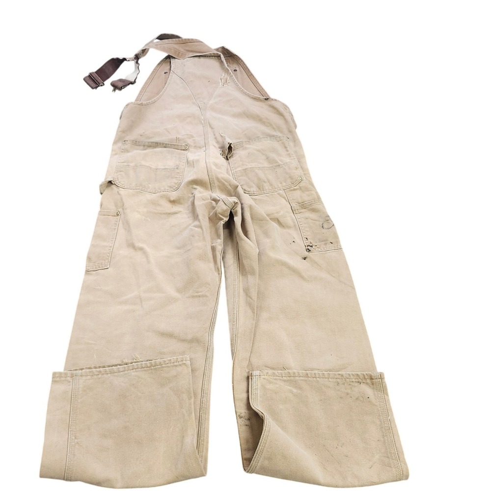 Vintage Carhartt Double Knee Bib Overalls Tan Duck Canvas Made in USA 34x34